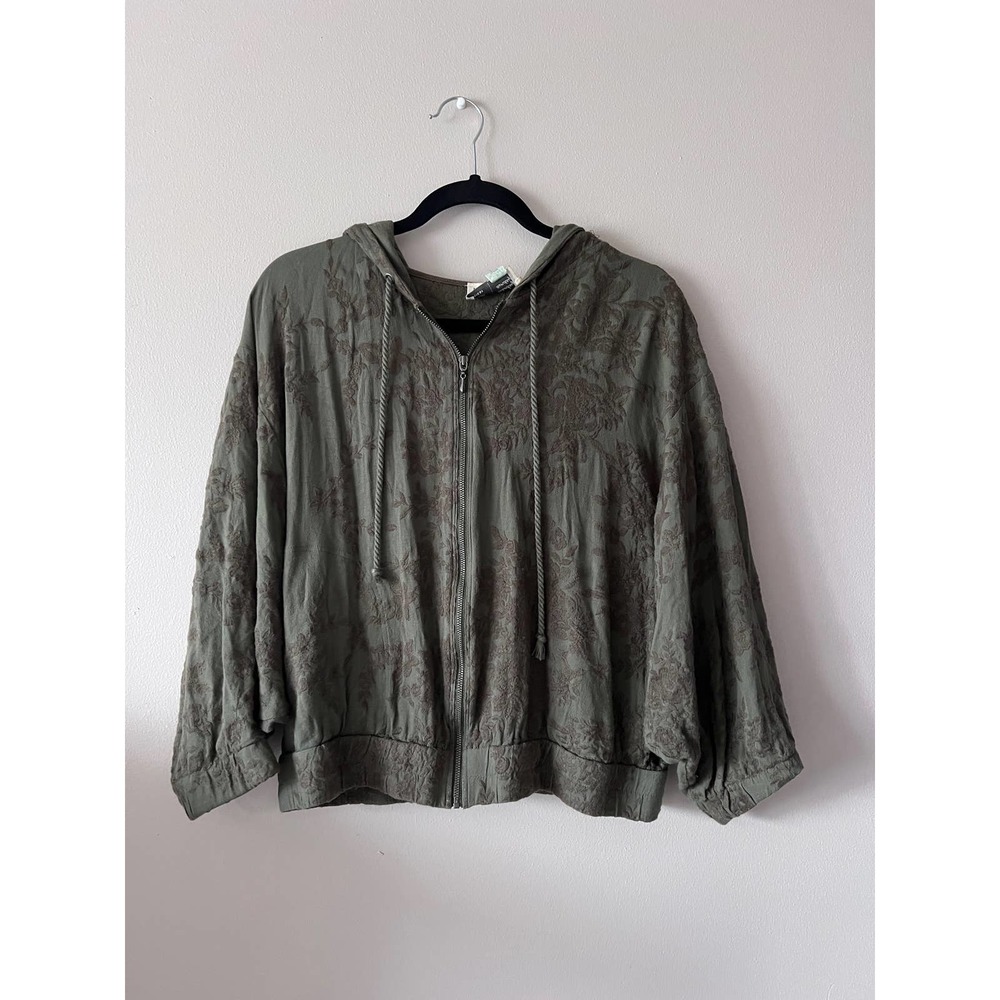 Anthropologie Green Embroidered Bat Wing Bomber Jacket